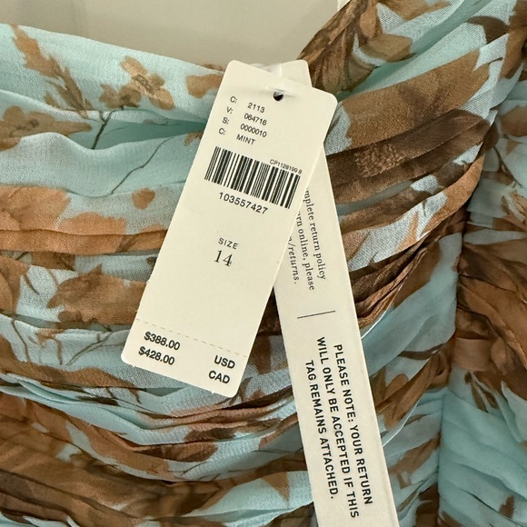 Strapless Floral Ruched Maxi Dress in Light Blue and Tan - Picture 3 of 3